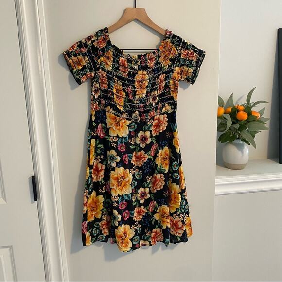 Farm Rio Anthropologie Smocked Floral Mini Dress SP - Picture 11 of 15
